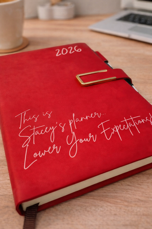 Funny Soft Touch Personalised A5 Weekly Planner – Custom Name & Year – “Lower Your Expectations!” – Humorous Diary