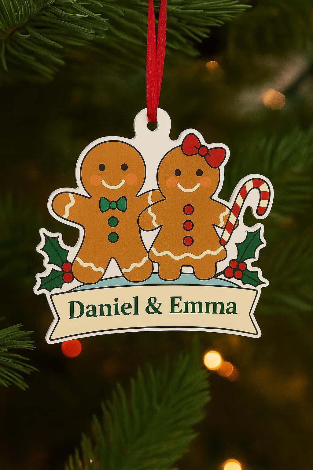 Personalised Gingerbread Man & Woman Bauble – Cute Festive Acrylic Ornament