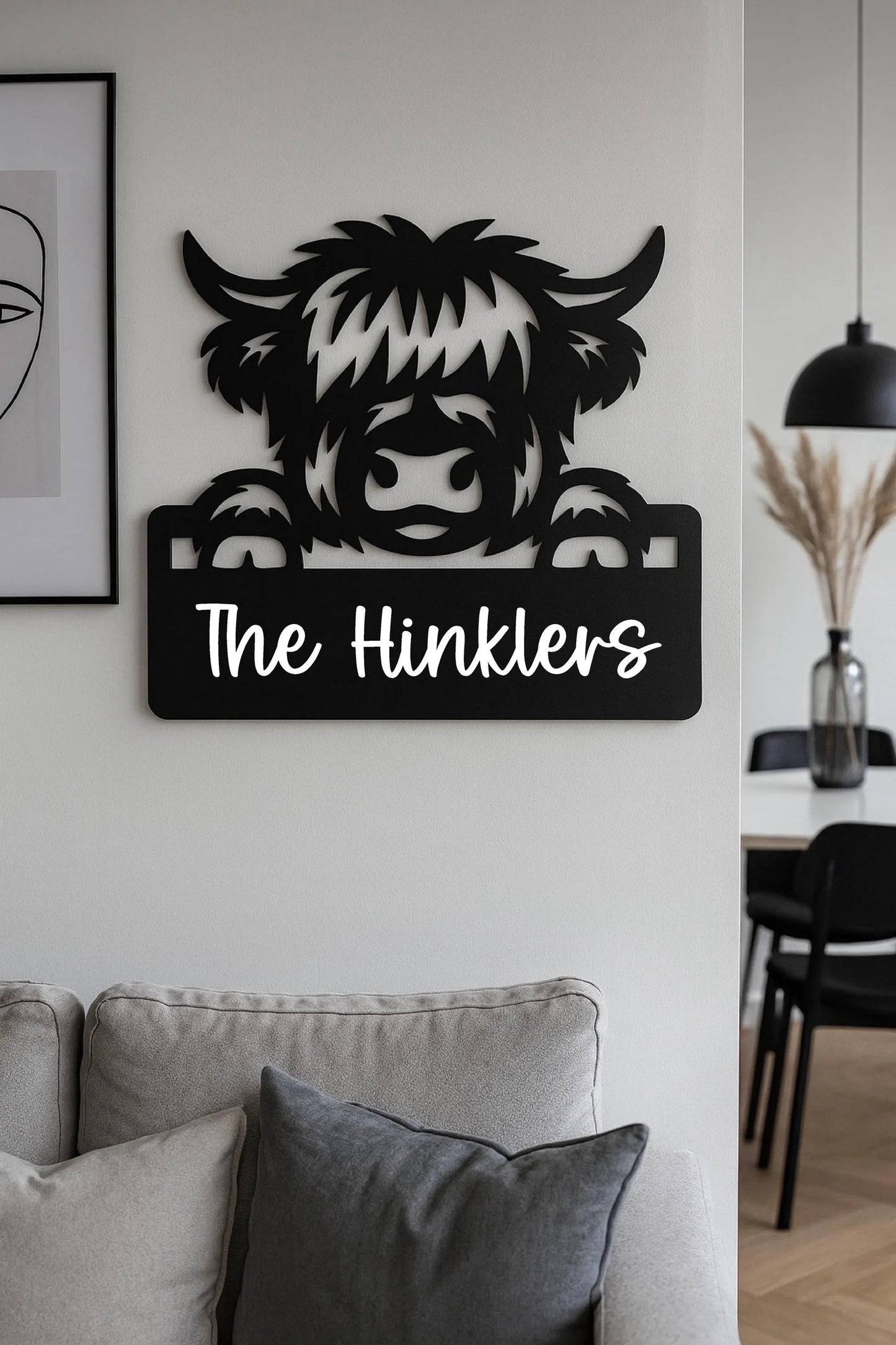 Highland Cow Wall Art Sign Personalised With Any Name - 380mm x 480mm