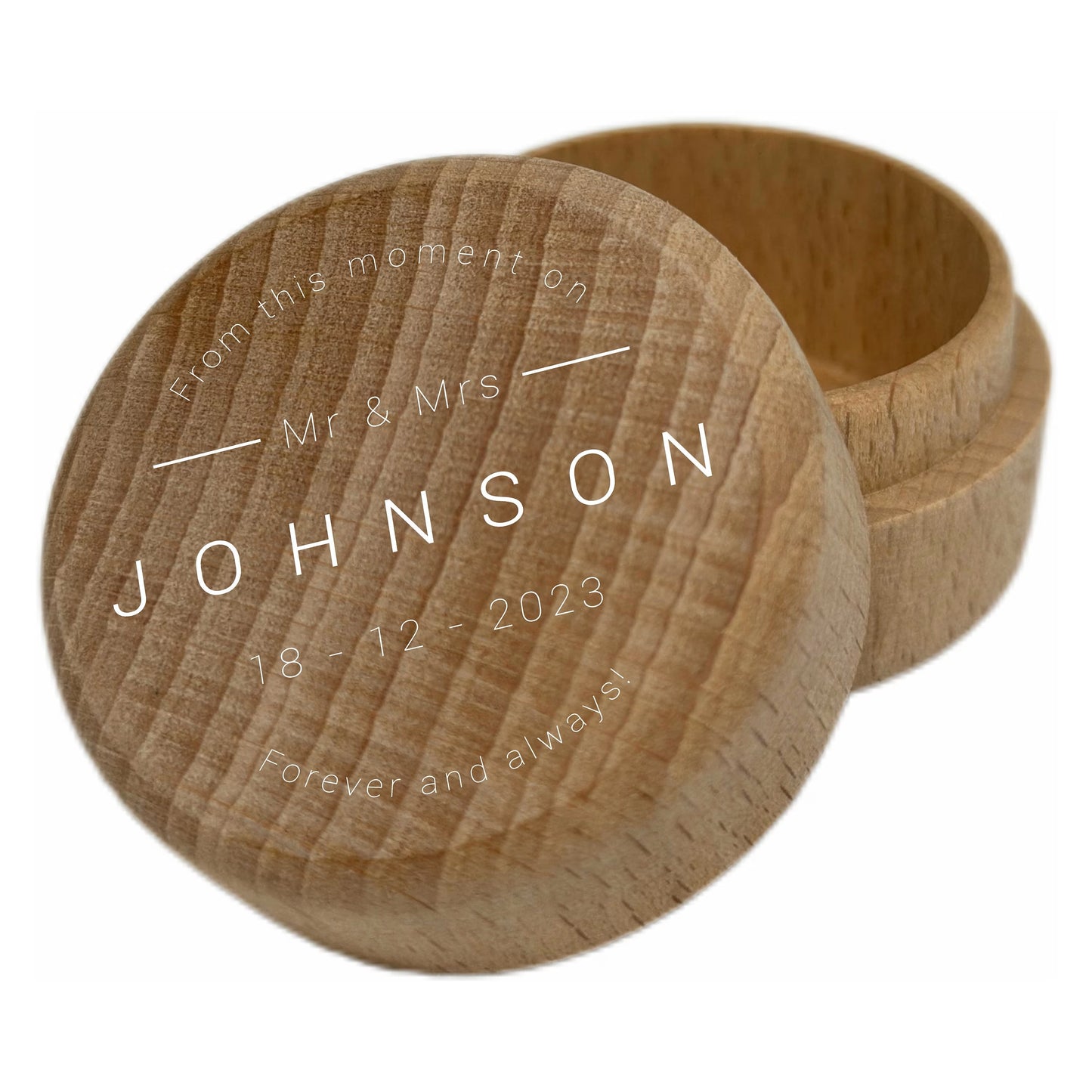 Wooden Wedding Ring Circular Box - Personalise it