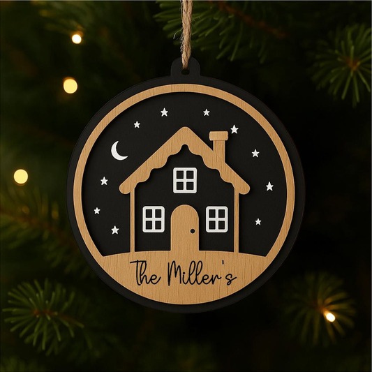 Personalised Gingerbread House Christmas Ornament – Wooden & Acrylic Bauble – 008
