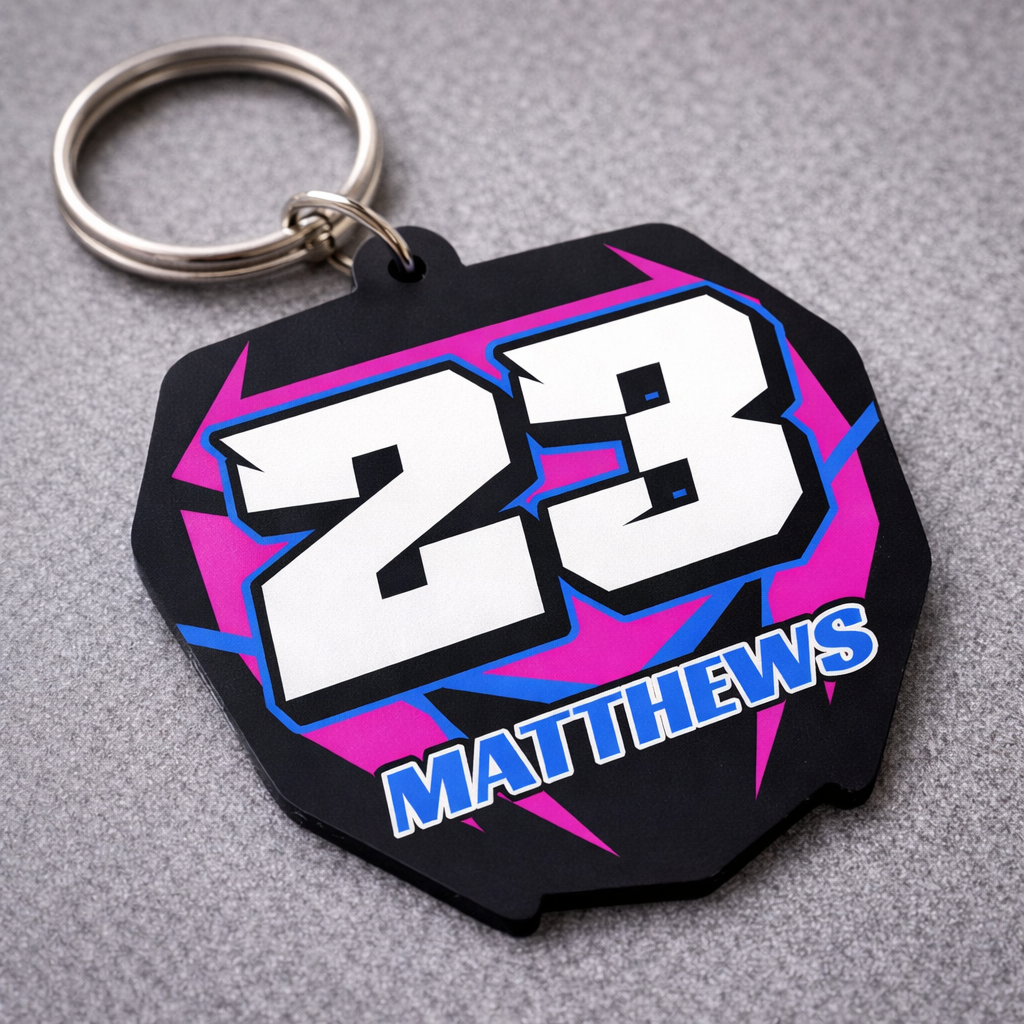 Yamaha Number Board Keyring- Pink / Blue - 012