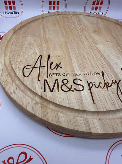 Personalised Off My Tits on M&S Picky Bits - Charcuterie Board - 30cm Circular - Chopping Board
