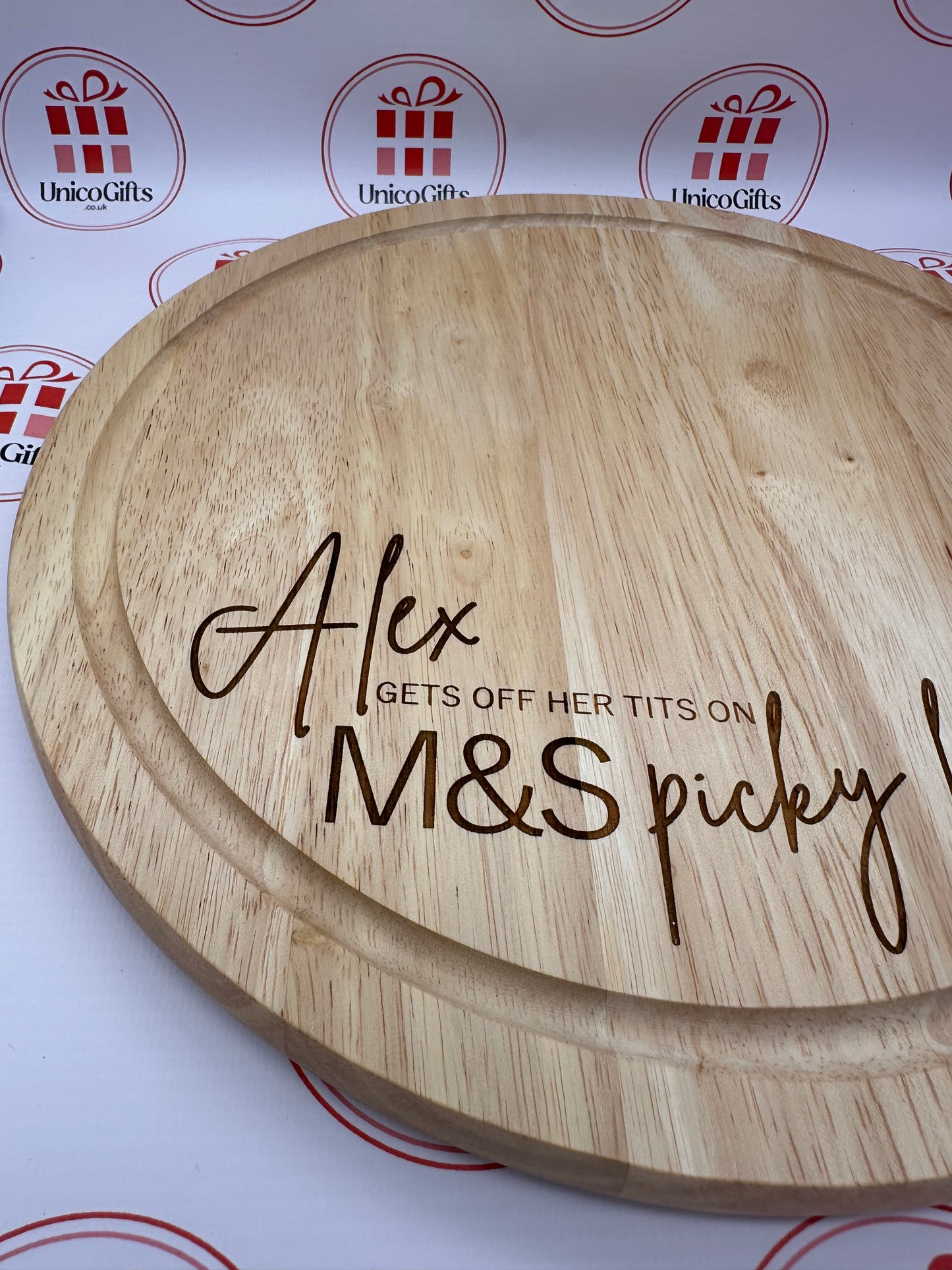 Personalised Off My Tits on M&S Picky Bits - Charcuterie Board - 30cm Circular - Chopping Board