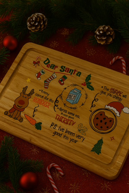 Dear Santa Wooden Chopping Board - Christmas Eve Plate 30cm x 20cm Rectangular