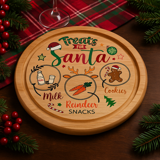 Treats For Santa Wooden Chopping Board - Christmas Eve Plate 30cm Circular