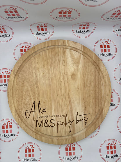 Personalised Off My Tits on M&S Picky Bits - Charcuterie Board - 30cm Circular - Chopping Board