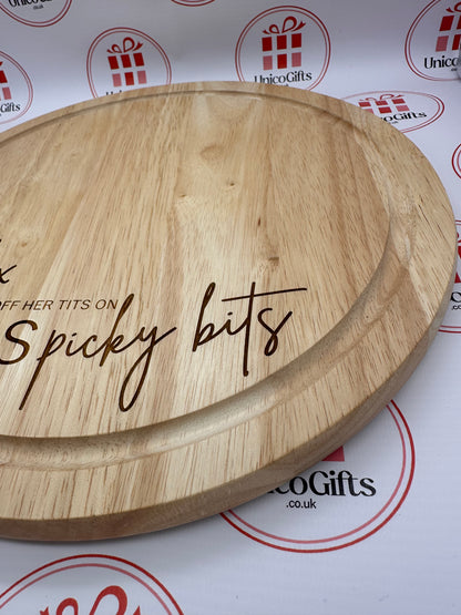 Personalised Off My Tits on M&S Picky Bits - Charcuterie Board - 30cm Circular - Chopping Board