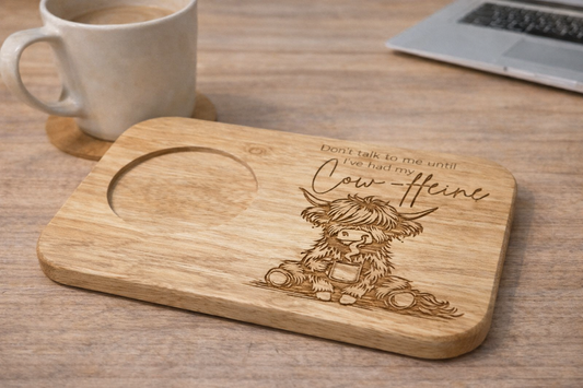 Personalised Highland Cow Tea / Coffee Coaster & Biscuit Board - 230mm x 150mm