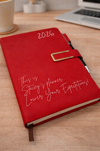 Funny Soft Touch Personalised A5 Weekly Planner – Custom Name &amp; Year – “Lower Your Expectations!” – Humorous Diary