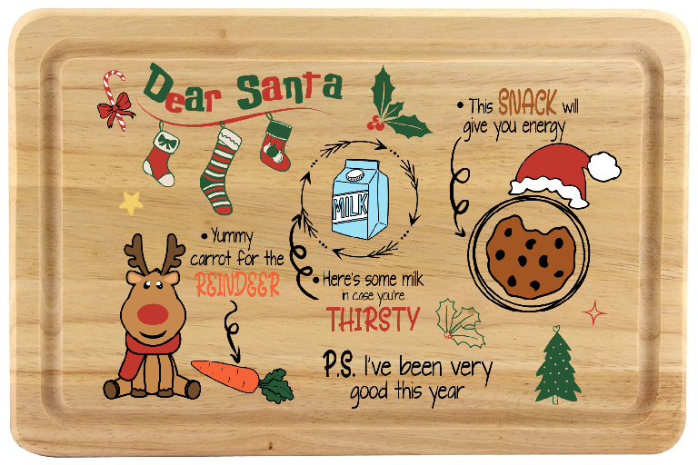 Dear Santa Wooden Chopping Board - Christmas Eve Plate 30cm x 20cm Rectangular