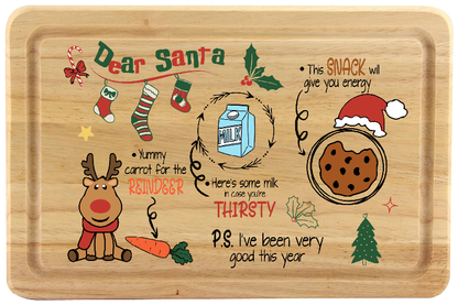 Dear Santa Wooden Chopping Board - Christmas Eve Plate 30cm x 20cm Rectangular