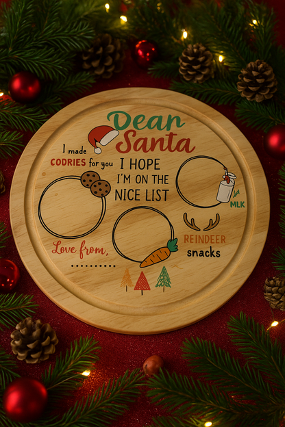 Dear Santa Nice List Wooden Chopping Board - Christmas Eve Plate 30cm Circular - 002