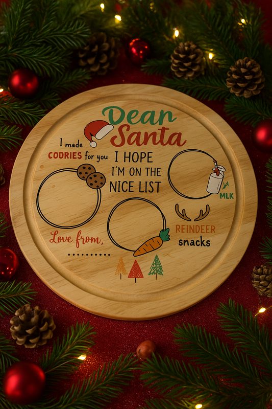Dear Santa Nice List Wooden Chopping Board - Christmas Eve Plate 30cm Circular - 002