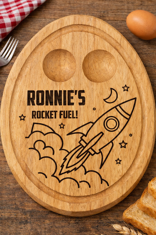 Personalised Space Rocket Breakfast Board – Engraved Wooden Egg & Toast Board for Children - 003