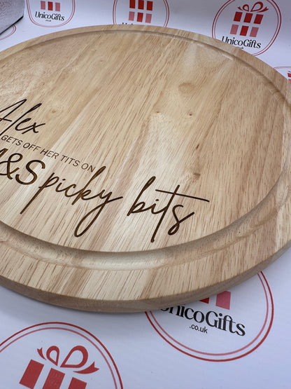 Personalised Off My Tits on M&S Picky Bits - Charcuterie Board - 30cm Circular - Chopping Board