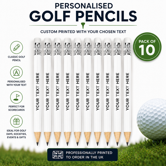 Personalised Golf Pencils – Custom Printed Golf Scorecard Pencils – Pack of 10 - white