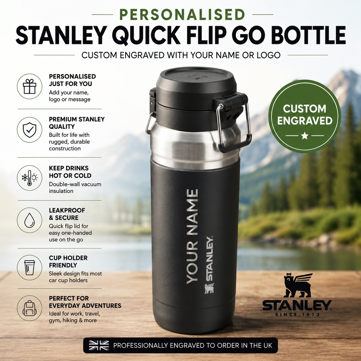 Personalised Stanley Quick Flip Go Bottle – Engraved Tumbler & Water Bottle