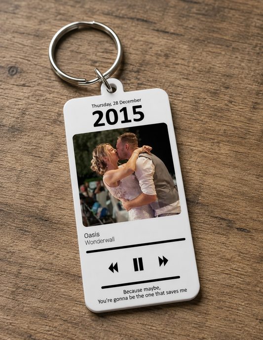 Album Cover Music Keyring - White