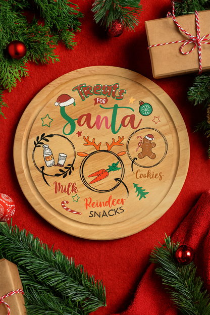 Treats For Santa Wooden Chopping Board - Christmas Eve Plate 30cm Circular