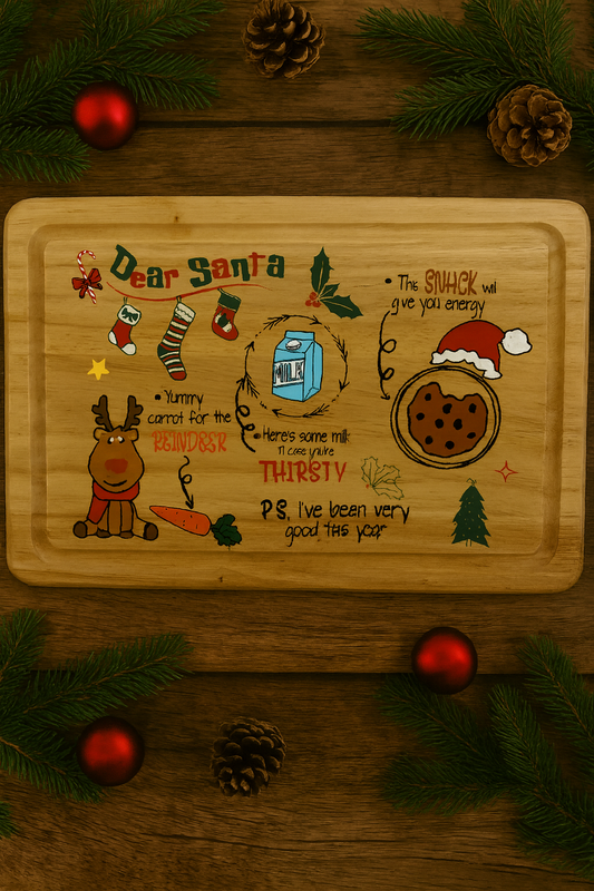 Dear Santa Wooden Chopping Board - Christmas Eve Plate 30cm x 20cm Rectangular