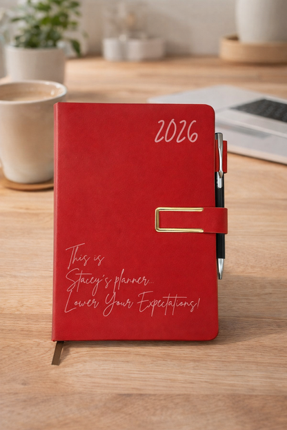 Funny Soft Touch Personalised A5 Weekly Planner – Custom Name &amp; Year – “Lower Your Expectations!” – Humorous Diary