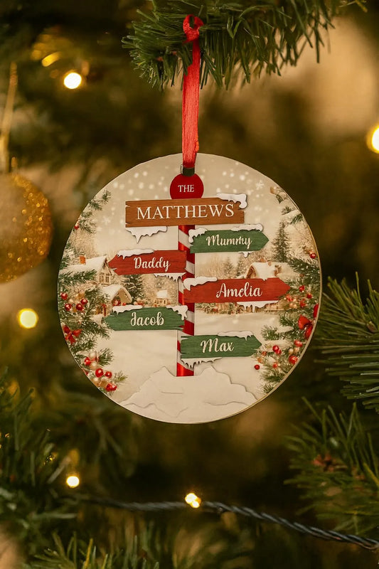 Personalised North Pole Family name Bauble – Cute Festive Acrylic Ornament