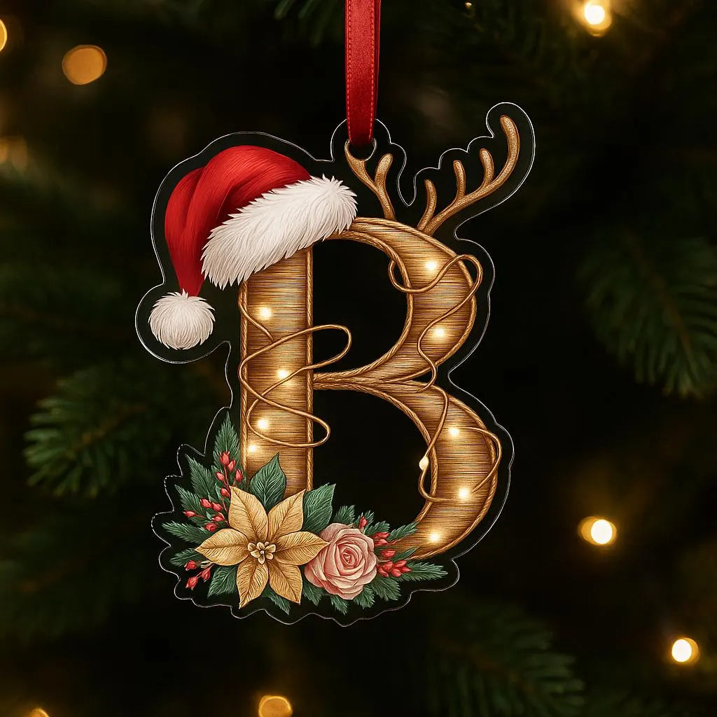 Personalised Letter Alphabet Bauble – Cute Festive Acrylic Ornament – Custom Family Name Xmas Tree Decoration