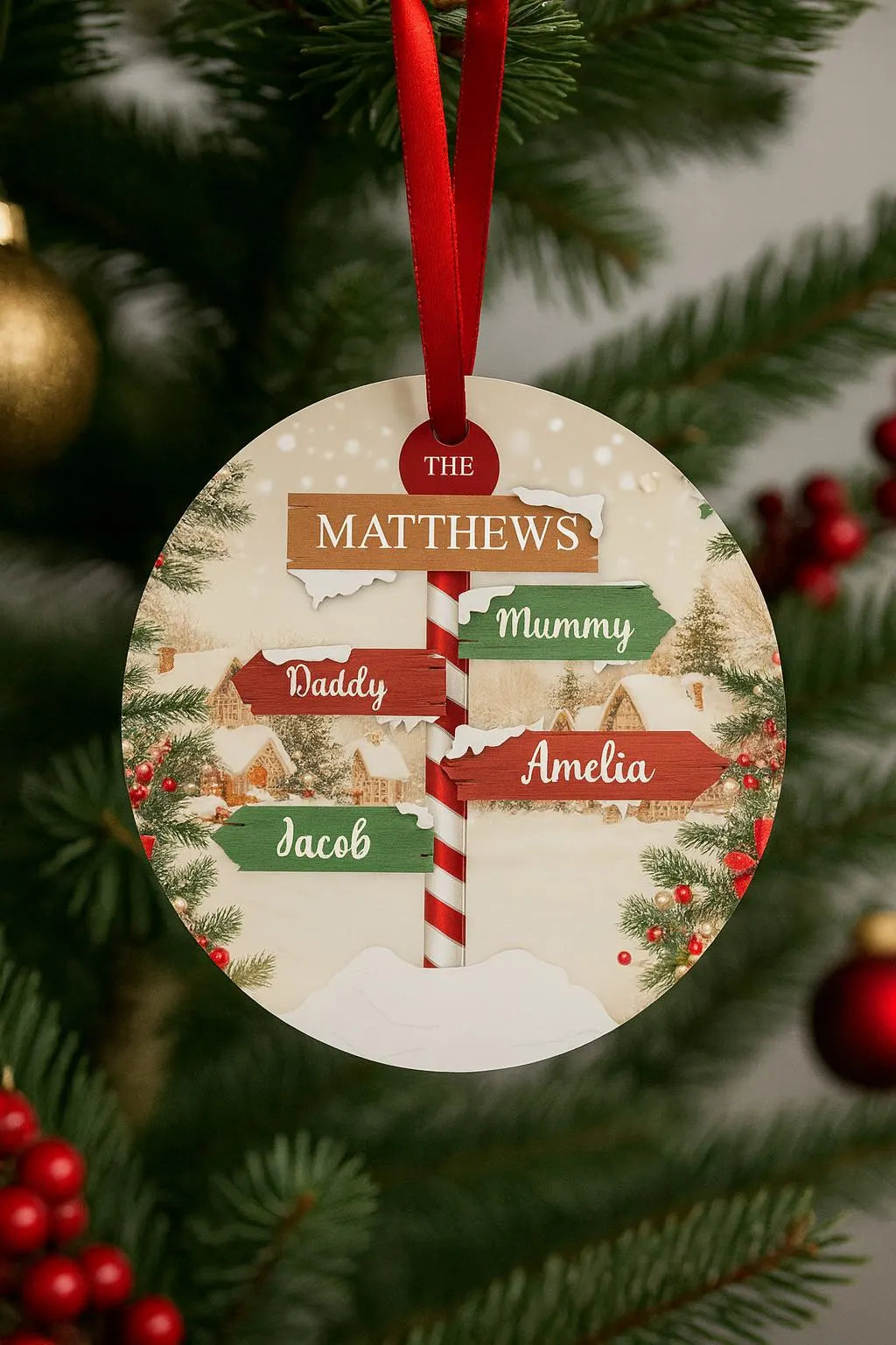 Personalised North Pole Family name Bauble – Cute Festive Acrylic Ornament