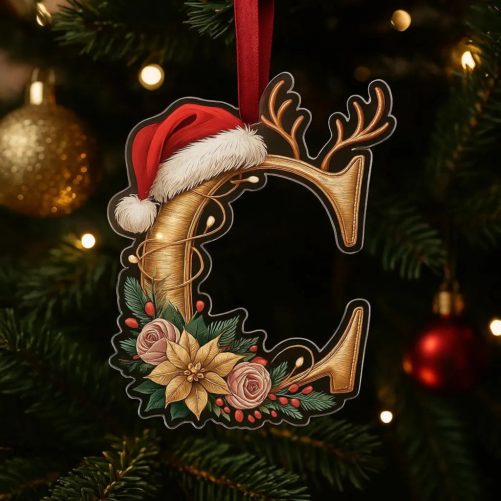 Personalised Letter Alphabet Bauble – Cute Festive Acrylic Ornament – Custom Family Name Xmas Tree Decoration