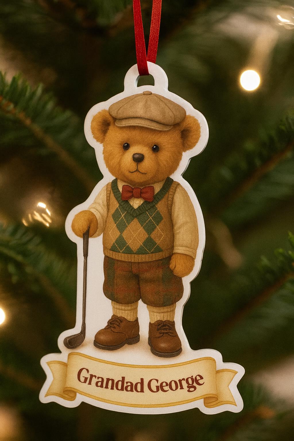 Personalised Golf Teddy Bear Christmas Tree Ornament - 95mm Tall