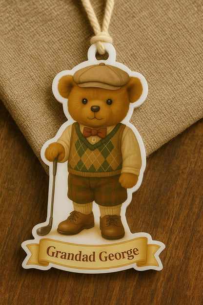 Personalised Golf Teddy Bear Christmas Tree Ornament - 95mm Tall