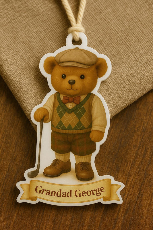 Personalised Golf Teddy Bear Christmas Tree Ornament - 95mm Tall