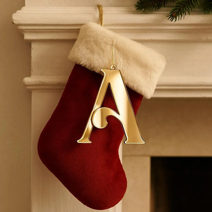 Personalised Letter Christmas Stocking Ornament - Mirror Gold Acrylic - 125mm Tall - Stocking Letters - Christmas Comeback 001